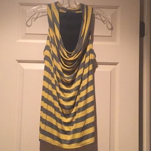 Ella Moss Yellow/Gray Striped Cowl Sleevless Top S